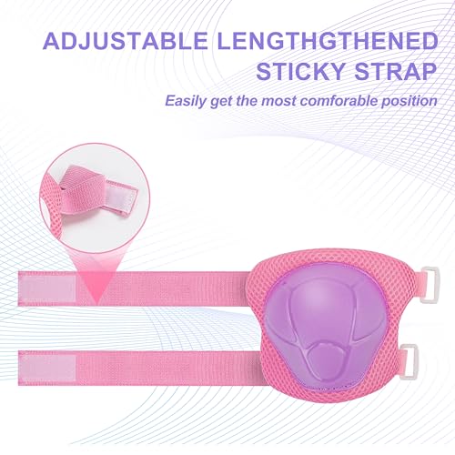 Kids Knee and Elbow Pads Wrist Guards Set - Purple Pink, S (3-7 Years)