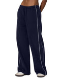 HeSaYep Women's Fleece Lined Sweatpants Wide Leg Baggy Sweat Pants High Waisted Drawstring Cute Sherpa Y2k Pants with Pockets, Navy Blue L