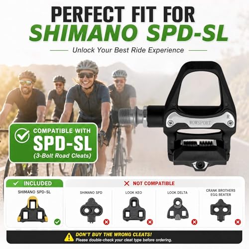 Lightweight Clipless Pedals SPD-SL Compatible 3-Bolt Road Cycling Pedal Set Matte Black