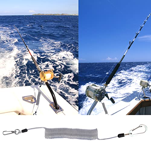 Heavy Duty Coiled Fishing Lanyard with Stainless Steel Wire - Silver