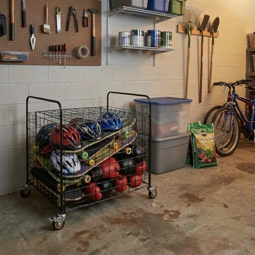 MyGift Black Multi Sports Ball Storage Cart with Jumbo Industrial Wheels