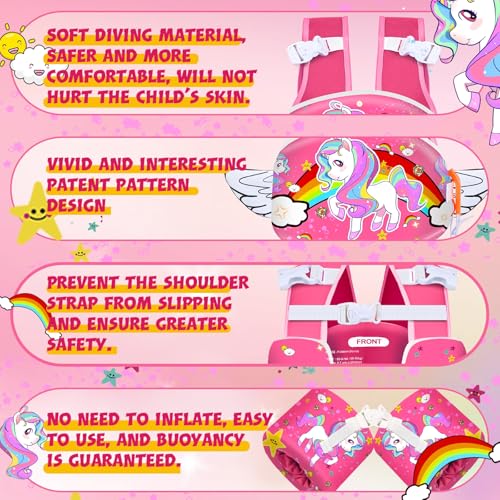 Unicorn Pink Toddler Swim Vest with Arm Floaties - Water Safety for Kids 2-7 Years