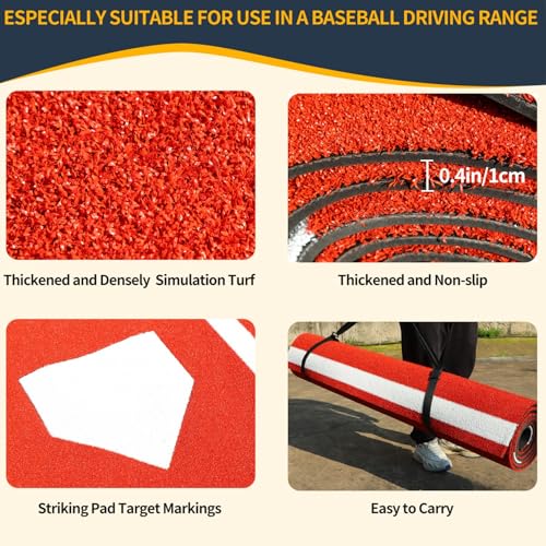 Qryovsa 10x5FT Baseball Softball Hitting Mat Turf for Practice Red Variation