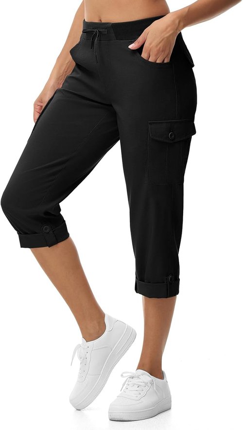 BGOWATU Women's Quick-Dry Cargo Hiking Capris - Lightweight Summer Travel Pants with 6 Pockets