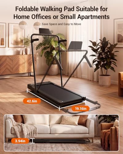 Superun Walking Pad with 6% Incline & Safety Handrails - Carbon Black