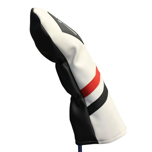 Majek Retro Golf Headcover White Red and Black Vintage Leather Style 1 Driver Head Cover Fits 460cc Drivers Classic Look