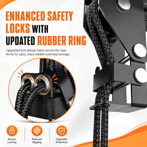 Heavy Duty Kayak Hoist with Garage Pulley System - 150 LBS Capacity, 10-18 ft Ceiling
