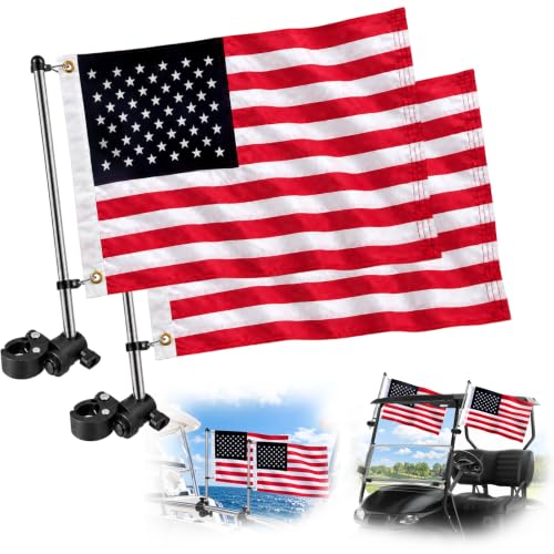 Golf Cart Flag Holder Kit with Adjustable Flagpole and USA Flag