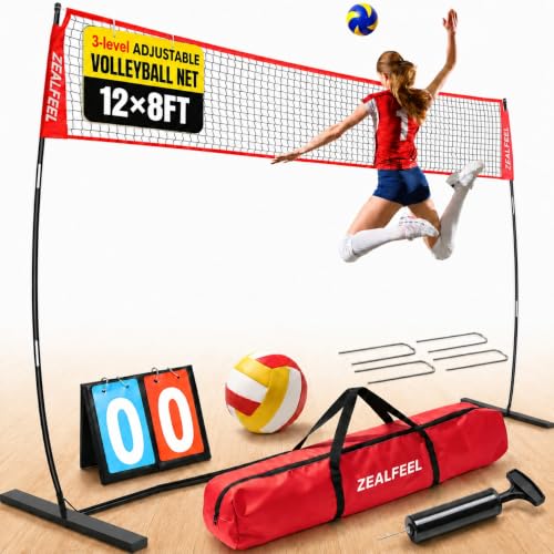 12FT Volleyball Net Set with 3 Adjustable Heights for Kids & Adults - Durable Outdoor Equipment