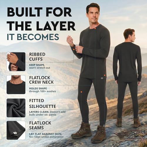 Men's Merino Wool Base Layer Set - Charcoal Small, Midweight & Lightweight
