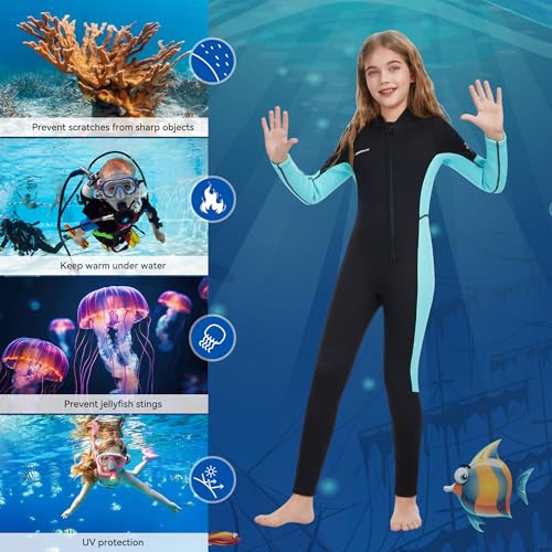 Kids Wetsuit Full Body 3mm Neoprene Surfing & Swimming Suit - Green / 10