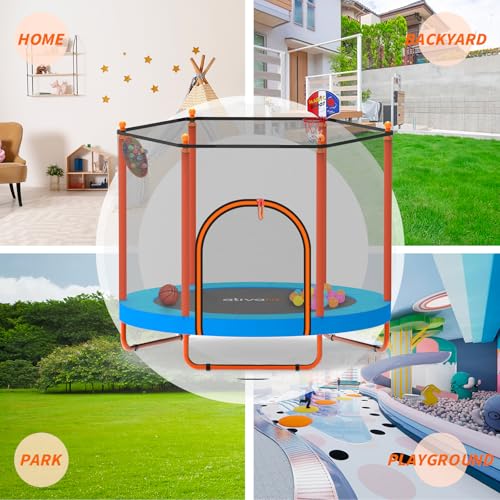 ATIVAFIT 5 FT Rebounder Trampoline for Kids Indoor Outdoor Blue-Orange