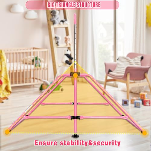 MARFULA Foldable Kids Gymnastics Bar - Adjustable Kip Bar with Mat, Pink for Ages 3-12