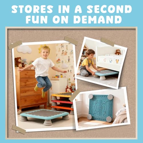 HAPPYMATY Blue Mini Kids Trampoline - Indoor/Outdoor Rebounder for Sensory & Motor Skills, 220 lbs Capacity
