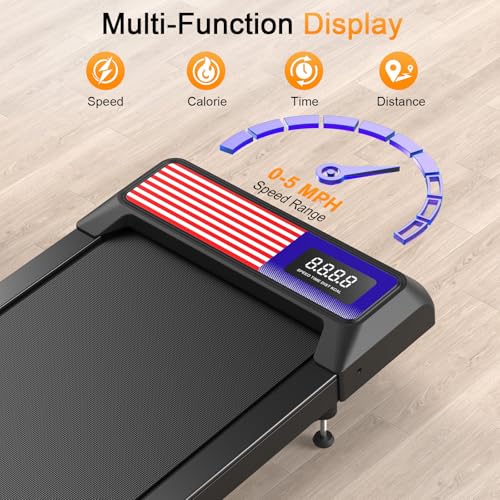 XVCAS Under Desk Treadmill with Incline & Handlebar - Red & Blue, Compact Quiet Home Office Walking Machine