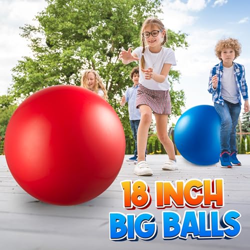 PlayBolt Jumbo 18-Inch Playground Balls for Kids - 2 Pack Red & Blue