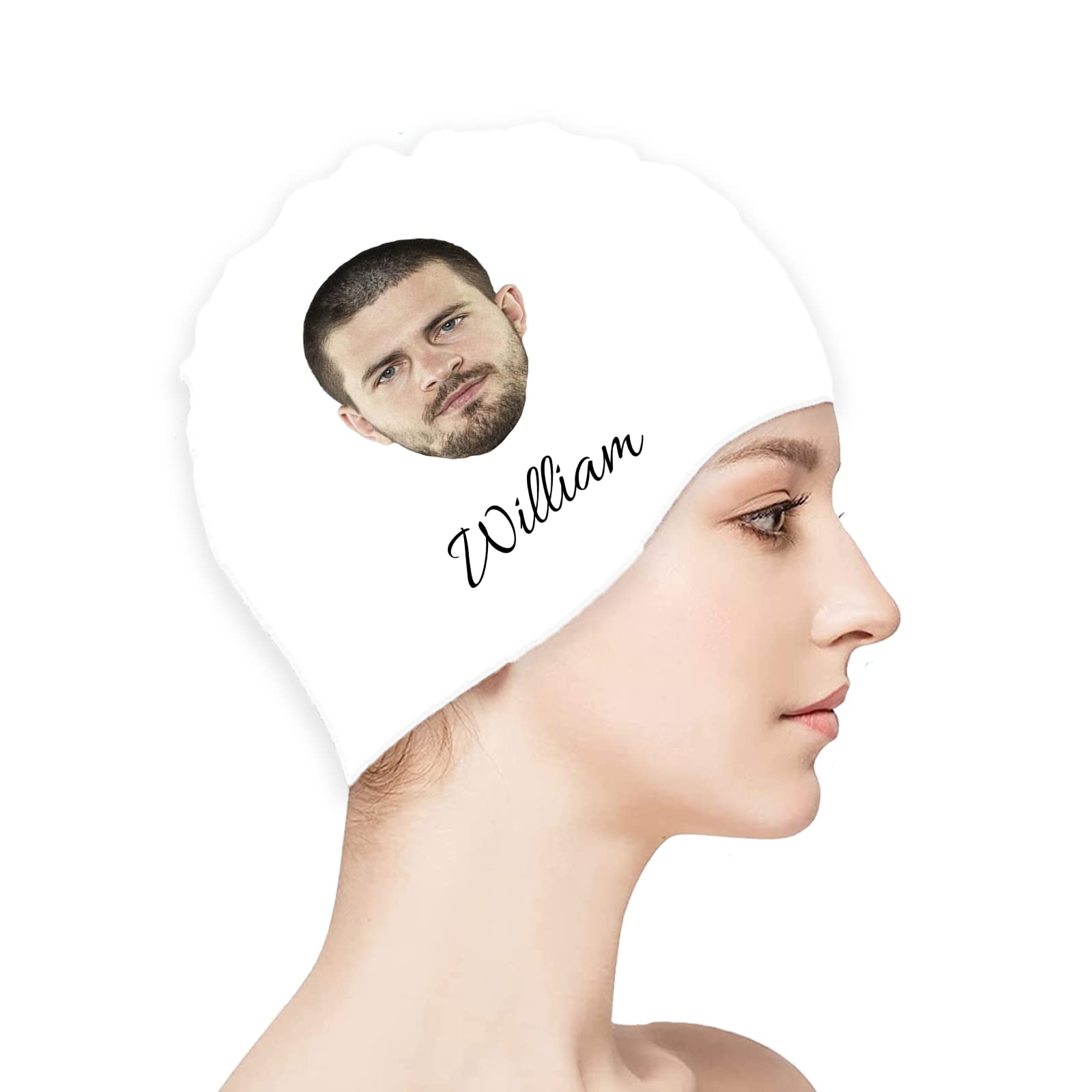 Custom Swim Cap with Your Photo Personalized Silicone Swim Cap for Men and Women Swimming, Flexible Adult Swimmers Cap for Short and Medium Length Hair