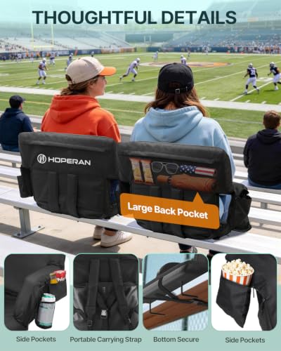 25-Inch Heated Stadium Bleacher Seat with Back Support, Black, 2-Pack