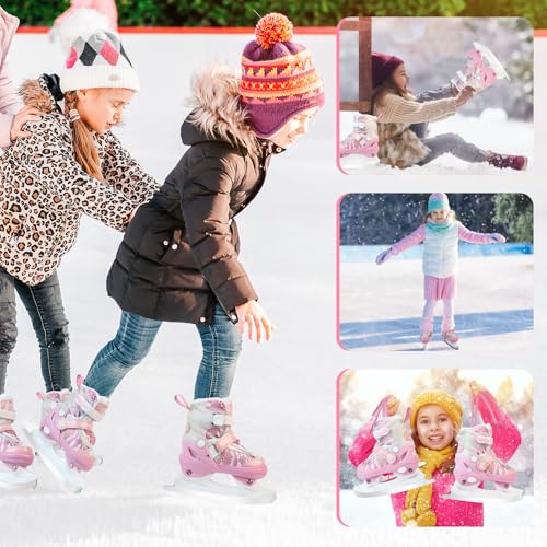 Pink Adjustable Kids Ice Skates with Fleece Lining & Snowflake Pattern - Medium (US 13C-3Y) Big Kids
