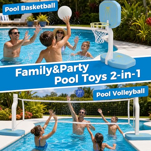 MagnaTree 2-in-1 Pool Volleyball and Basketball Game Set with Adjustable Net