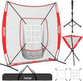 FITFIZZ 7x7 ft Baseball Hitting & Pitching Net Set with Strike Zone, Caddy & Training Equipment