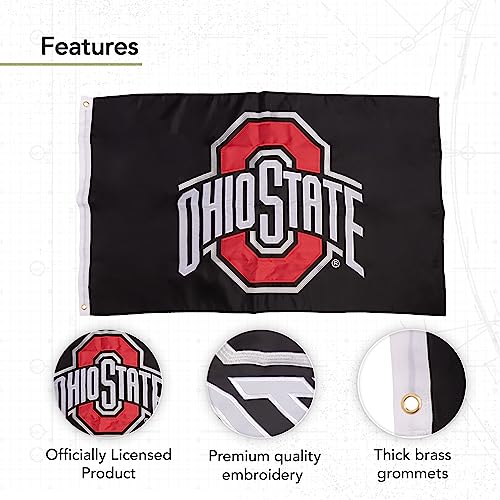 3x5 Ft Embroidered University Flag for Indoor Outdoor Display - Ohio State Buckeyes