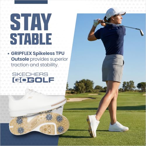 Waterproof Women's Golf Shoe - Skechers Jasmine Slip-In, White Gold, Size 7.5