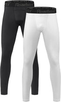 Roadbox Boys Compression Pants - Quick Dry Spandex Leggings for Youth | 2 Pack Tights for Running & Football