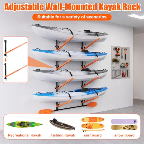 ElaraBerry 4-Tier Foldable Kayak Wall Storage Rack - Heavy Duty Garage Organizer