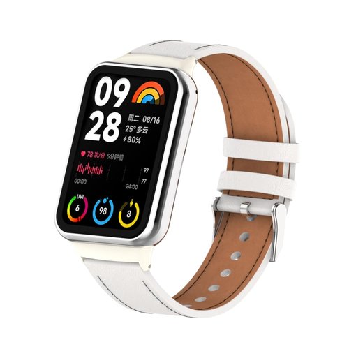 HOPMC Mi Band 8 Pro Fashion Metal Leather Bracelet Replacement Wristbands Strap Compatible for Xiaomi 8 Pro Leather Strap （Not included Tracker ） (White), 230MM