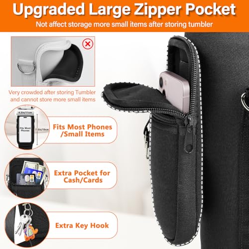 Water Bottle Carrier Bag with Phone Pocket - Black-Style B for 40 oz Tumbler