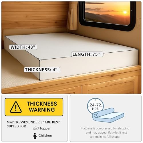 Foamma 48x75 Inch Firm RV Mattress Replacement - Support for Camper Truck