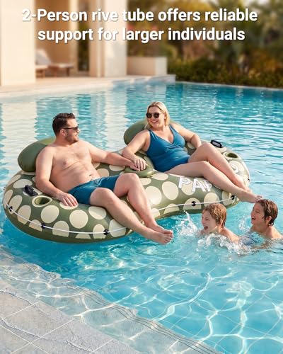Pafolo Green 2-Person River Tube with Mesh Bottom - Heavy Duty Inflatable Float for River & Lake, Puncture-Resistant & Breathable