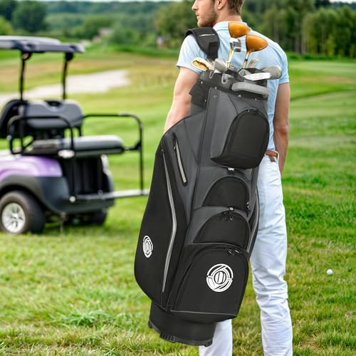 Shopsource 14-Way Golf Cart Bag with Lock Top & Upgraded 900D Oxford - Grey/Black