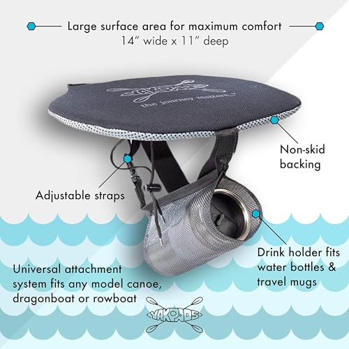 Black Cushioned Canoe Seat Pad with Water Bottle Holder - Yakpads