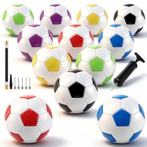 Soccer Ball Size 5 with Pump Bulk Pack - Bright Colors for Kids & Adults