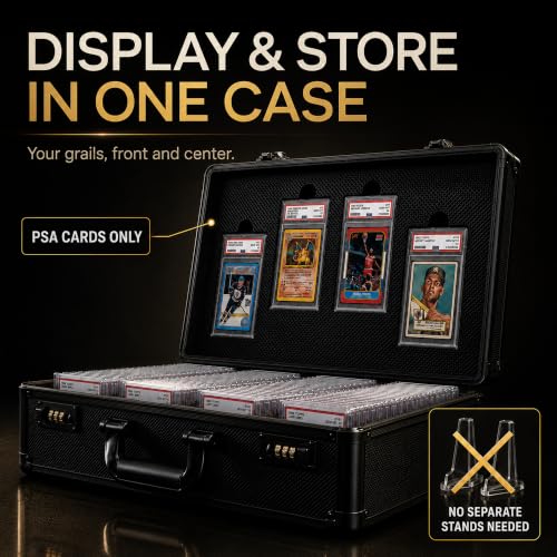 Everion 4-Row Card Storage Box with Lock for PSA, BGS, SGC Slabs - Holds 640+ Toploaders, Foam Inserts