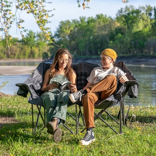 Huskfirm Padded Double Camping Chair - Heavy Duty Grey Loveseat