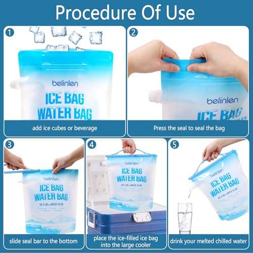5lb Reusable Ice Bags for Cooler - 6 Pack, Leakproof Ice Cube Bags