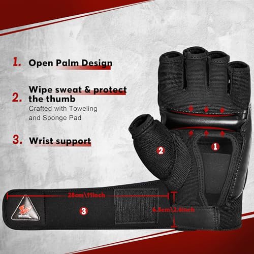 Xinluying MMA Boxing Gloves - Black, Large 28cm Wide Wristband PU