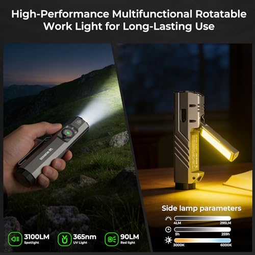 Wurkkos HD05 Flat EDC Flashlight Black 6000K, 3100 Lumens Rechargeable Outdoor Light