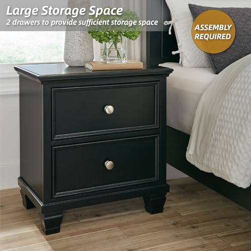 Tall Black Farmhouse Nightstand with 2 Drawers - Signature Design Ashley