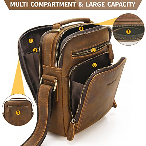 Jack&Chris Leather Messenger Bag for Men - Brown Crossbody Purse for Work & Business