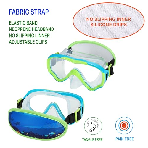 Kids Swim Goggles 2 Pack - No Tangle Strap, Diving Mask for Youth 6-14 - Blue