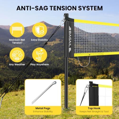 BAGAIL Yellow Outdoor Volleyball Net Set 20FT, Portable Beach & Backyard