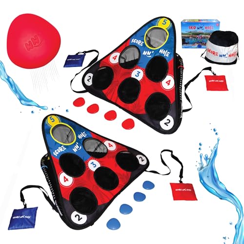 Skip NN' HOLE Pool Cornhole Game Set for All Ages - Floating Water Toy with 2 Targets