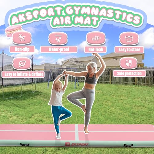 Inflatable Gymnastics Mat Air Track 10ft Pink & Green - Home & Training Use