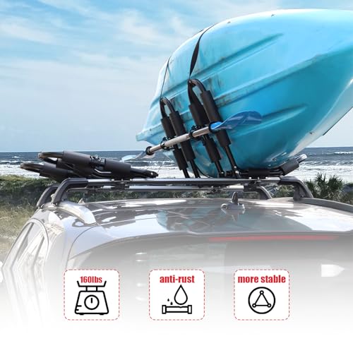 Folding 1 Pair Kayak Roof Rack - Heavy Duty Adjustable Roof Carrier for Canoes & Surfboards