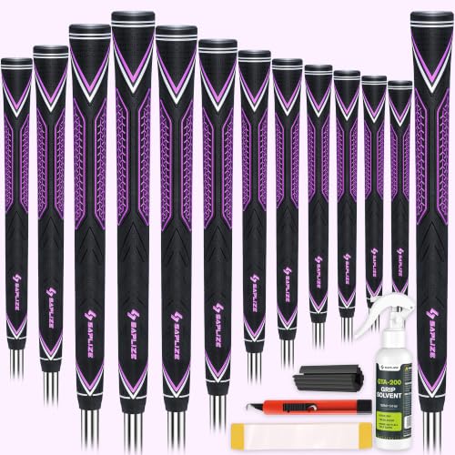 Purple Midsize Golf Grip Set with Full Regripping Kit - 13 Durable Rubber Grips