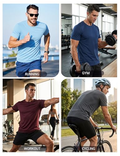 Men's Workout T-Shirts 3 Pack - XX-Large Athletic Quick Dry Tops - Black, Midnight Blue, Wine Red